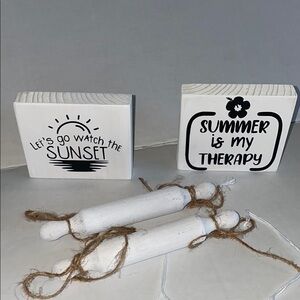 Shelf sitter 3 tier shelf sitter and 2 mini rolling pins. Summer sayings.